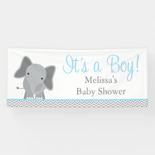 Cute Elephant Chevron Light Blue Baby shower 6' Spandoek