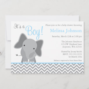 Cute Elephant Chevron Light Blue Baby shower Kaart