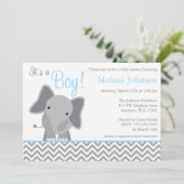 Cute Elephant Chevron Light Blue Baby shower Kaart (Staand voorkant)