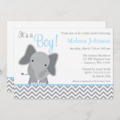 Cute Elephant Chevron Light Blue Baby shower Kaart (Voorkant / Achterkant)