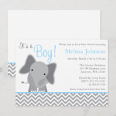 Cute Elephant Chevron Light Blue Baby shower Kaart (Voorkant / Achterkant)