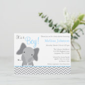 Cute Elephant Chevron Light Blue Baby shower Kaart (Staand voorkant)