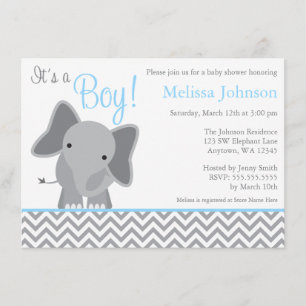 Cute Elephant Chevron Light Blue Baby shower Kaart