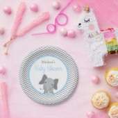 Cute Elephant Chevron Light Blue Baby shower Papieren Bordje (Feest)