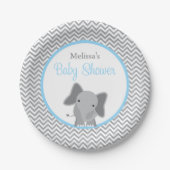 Cute Elephant Chevron Light Blue Baby shower Papieren Bordje (Voorkant)