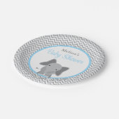 Cute Elephant Chevron Light Blue Baby shower Papieren Bordje (Gekanteld)