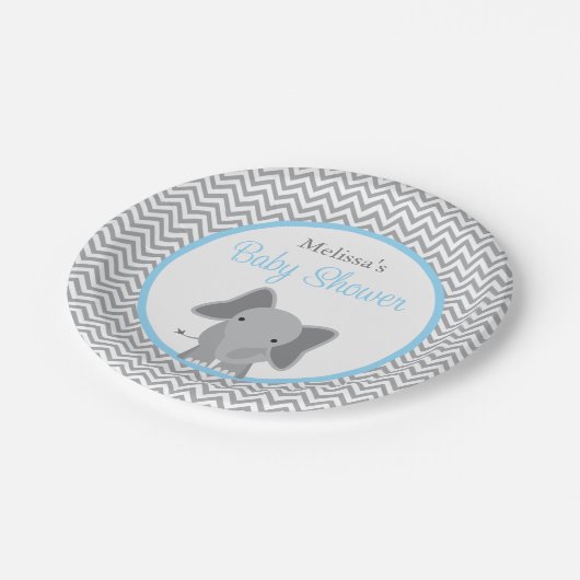Cute Elephant Chevron Light Blue Baby shower Papieren Bordje (Gekanteld)