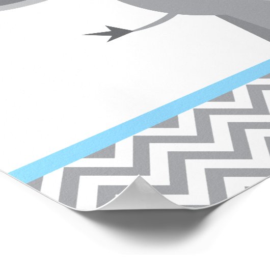 Cute Elephant Chevron Light Blue Baby shower Poster (Hoek)