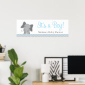 Cute Elephant Chevron Light Blue Baby shower Poster (Thuiskantoor)