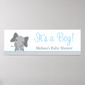 Cute Elephant Chevron Light Blue Baby shower Poster (Voorkant)
