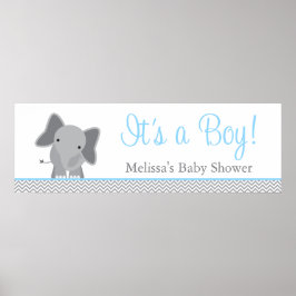 Cute Elephant Chevron Light Blue Baby shower Poster