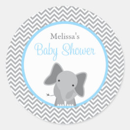 Cute Elephant Chevron Light Blue Baby shower Ronde Sticker