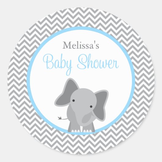 Cute Elephant Chevron Light Blue Baby shower Ronde Sticker (Voorkant)