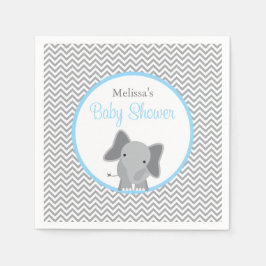 Cute Elephant Chevron Light Blue Baby shower Servetten