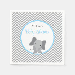 Cute Elephant Chevron Light Blue Baby shower Servetten