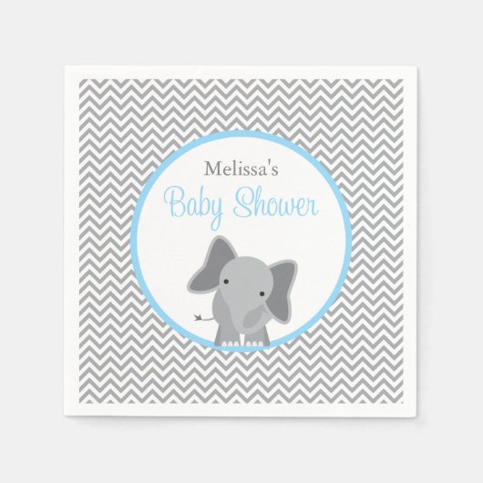 Cute Elephant Chevron Light Blue Baby shower Servetten (Voorkant)