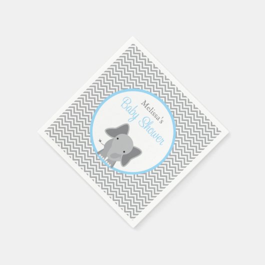 Cute Elephant Chevron Light Blue Baby shower Servetten (Hoek)