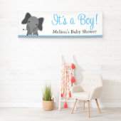 Cute Elephant Chevron Light Blue Baby shower Spandoek (Insitu)