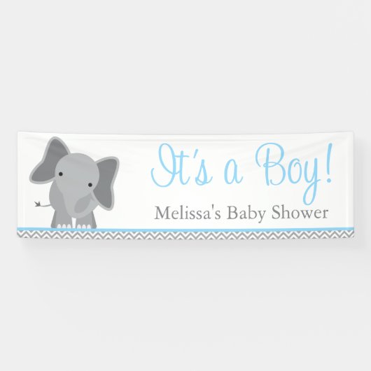 Cute Elephant Chevron Light Blue Baby shower Spandoek (Horizontaal)