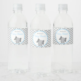 Cute Elephant Chevron Light Blue Baby shower Waterfles Etiket