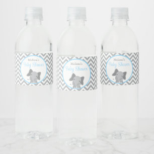 Cute Elephant Chevron Light Blue Baby shower Waterfles Etiket