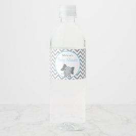 Cute Elephant Chevron Light Blue Baby shower Waterfles Etiket