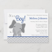 Cute Elephant Chevron Navy Blue Baby shower Kaart (Voorkant)
