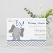 Cute Elephant Chevron Navy Blue Baby shower Kaart (Staand voorkant)