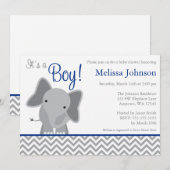 Cute Elephant Chevron Navy Blue Baby shower Kaart (Voorkant / Achterkant)