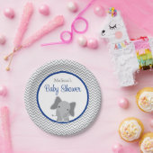 Cute Elephant Chevron Navy Blue Baby shower Papieren Bordje (Feest)