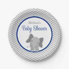 Cute Elephant Chevron Navy Blue Baby shower Papieren Bordje