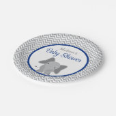Cute Elephant Chevron Navy Blue Baby shower Papieren Bordje (Gekanteld)