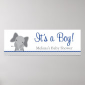 Cute Elephant Chevron Navy Blue Baby shower Poster (Voorkant)