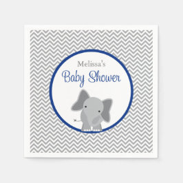 Cute Elephant Chevron Navy Blue Baby shower Servet