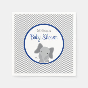 Cute Elephant Chevron Navy Blue Baby shower Servet