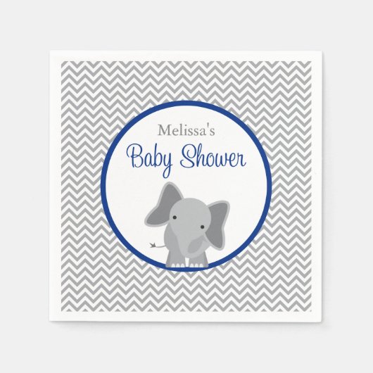 Cute Elephant Chevron Navy Blue Baby shower Servet (Voorkant)
