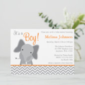 Cute Elephant Chevron Oranje Baby shower Kaart (Staand voorkant)