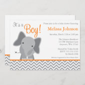 Cute Elephant Chevron Oranje Baby shower Kaart (Voorkant / Achterkant)