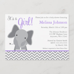 Cute Elephant Chevron Paars Baby shower Kaart