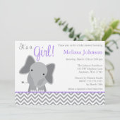 Cute Elephant Chevron Paars Baby shower Kaart (Staand voorkant)