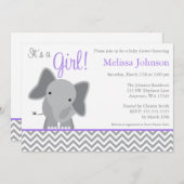 Cute Elephant Chevron Paars Baby shower Kaart (Voorkant / Achterkant)
