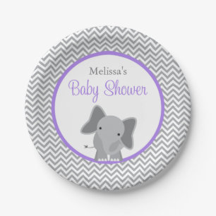 Cute Elephant Chevron Paars Baby shower Papieren Bordje
