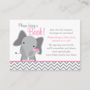 Cute Elephant Chevron Pink Baby shower Book Card Informatiekaartje