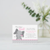 Cute Elephant Chevron Pink Baby shower Book Card Informatiekaartje (Staand voorkant)