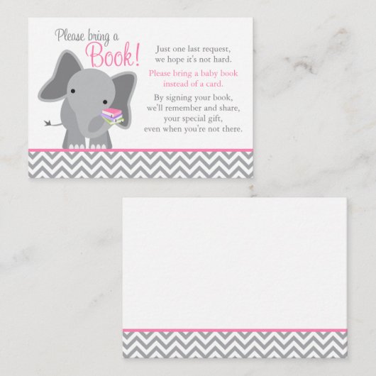 Cute Elephant Chevron Pink Baby shower Book Card Informatiekaartje (Voorkant / Achterkant)