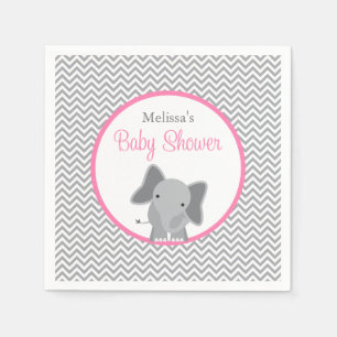 Cute Elephant Chevron Pink Baby shower Servetten