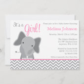Cute Elephant Chevron Pink Baby shower Uitnodiging (Voorkant)
