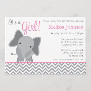Cute Elephant Chevron Pink Baby shower Uitnodiging