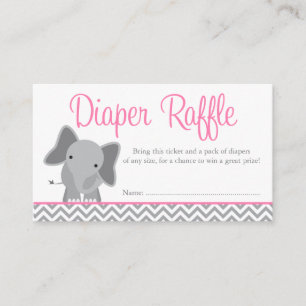 Cute Elephant Chevron Pink Diaper Raffle Ticket Informatiekaartje