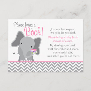 Cute Elephant Chevron Pink Girl Baby shower Book Informatiekaartje